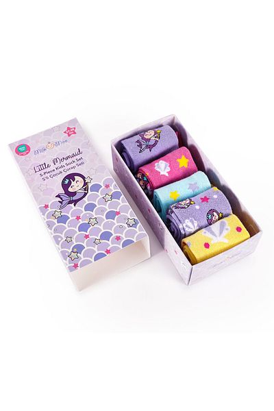 Milk & Moo Milk&Moo Little Mermaid 5-Pack Kids Socks, Size 27-30, Playful Design