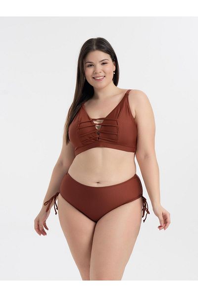 AQUAVİVA Aquaviva Women's Bikini Set: Large Size, Cinnamon, Low Cut, Cross String