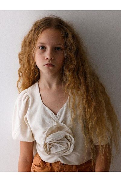 Zekids Girl's Linen Rose Detailed Blouse