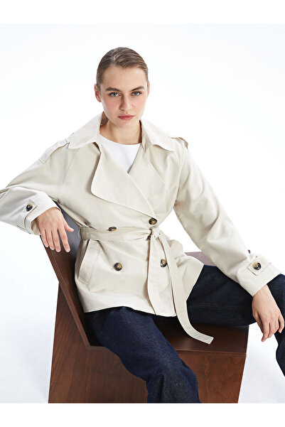 LC Waikiki Beige Jacket Collar Women's Trench Coat