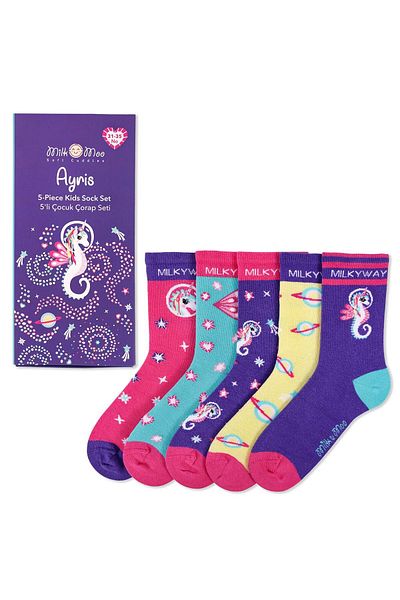 Milk & Moo Milk&moo Ayris 5-pack Kids Socks, Size 31-35, Colorful And Comfortable Design