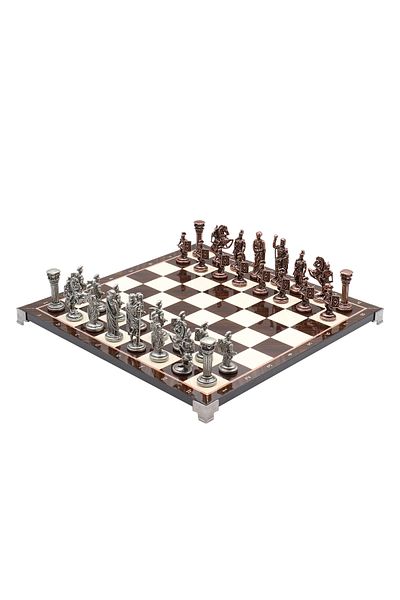 Cooper Chess 37cm Walnut Patterned Bronze Ancient Roman Soldier Square Shield Figure Chess Set Decorative Gift Set