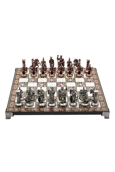 Cooper Chess 37cm Mosaic Patterned Bronze Ancient Roman Soldier Square Shield Figure Chess Set Decorative Gift Set