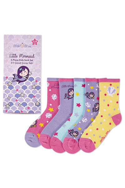 Milk & Moo Milk&Moo Little Mermaid 5-Pack Kids Socks, Size 27-30, Playful Design