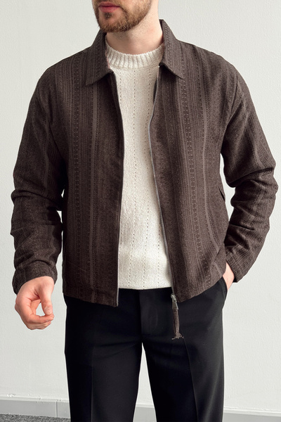 Moderk Mevsimlik Baharlık Yazlık Dokulu Kumaşlı Fermuarlı Relaxed Fit Erkek C...