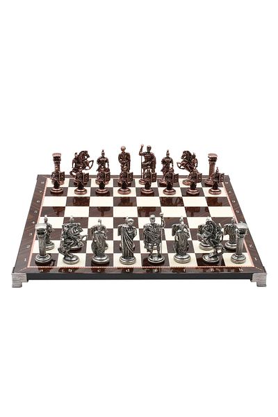 Cooper Chess 37cm Walnut Patterned Bronze Ancient Roman Soldier Square Shield Figure Chess Set Decorative Gift Set