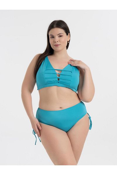 AQUAVİVA Women's Turquoise Plus Size Aquaviva Bikini Set with Cross String Decorate