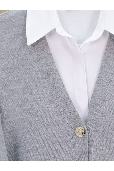 Modamorfo V-Neck Buttoned Knitwear Cardigan -Gray