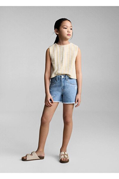 MANGO Kids Paçaları Dikişsiz Denim Şort