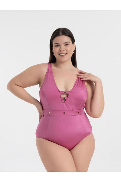 AQUAVİVA Aquaviva Women's Lilac Plus Size Jenna Push up V Neck Eyelet Swimsuit