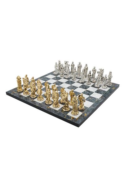 Cooper Chess 37cm Gray Marble Patterned Gold Ottoman Empire Crusader Armies Chess Set Decorative Set