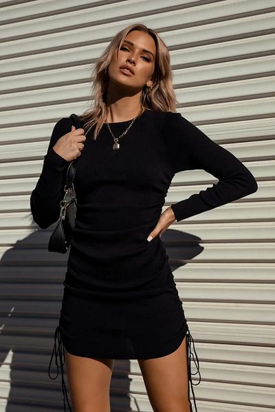 boutiquen Rochie neagră cu nervuri, ajustabilă, mărită 1490
