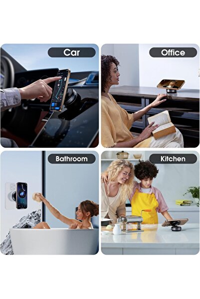 m.tk moveteck K009 Vakumlu Magsafe Telefon Tutucu Araç Ve Tüm Yüzeylerle Uyumlu 360 Dönen Katlanır Oynar Başlıklı