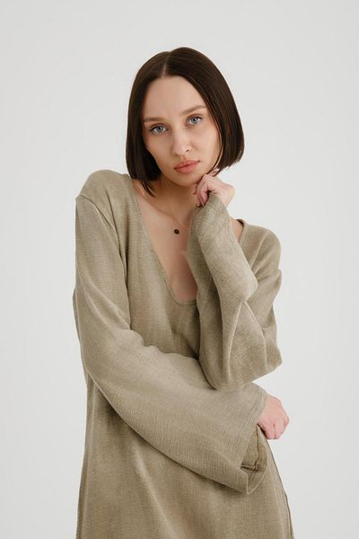 Store 100% Cotton V-Neck Long Sleeve Dress