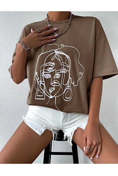 KOZİA OUTDOORS Γυναικείο μπλουζάκι με λεπτομερή εικονογράφηση προσώπου, βασικ...