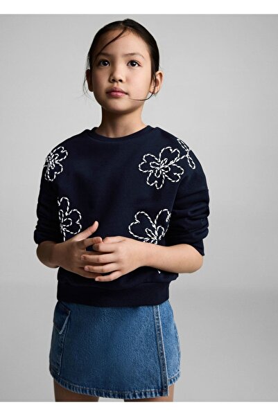 MANGO Kids Çiçek işlemeli pamuklu sweatshirt