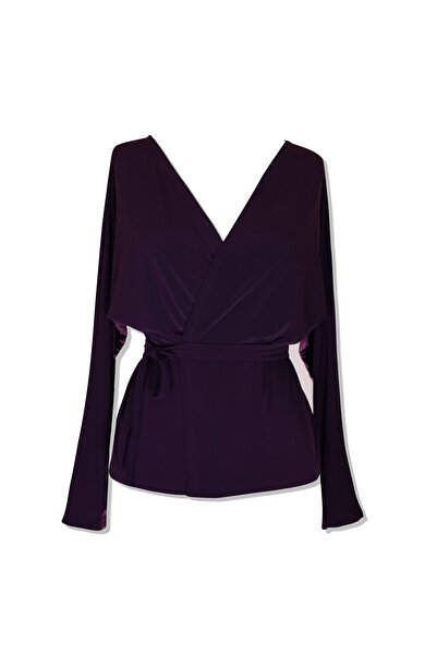 Natura Style Uzun Kollu Anvelop Jarse Bluz - Mürdüm