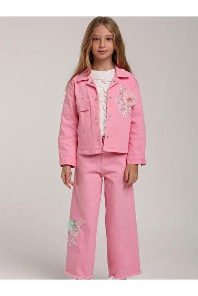 Zekids Детско яке с джобове и цветя от тюл за момичета