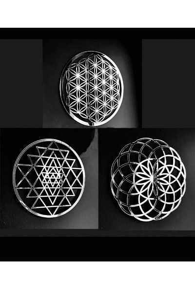NT Handmade Silver Plexi 3 Pcs Flower of Life Wall Decor Painting Set for Living Room Living Bedroom Office Entrance Kitchen