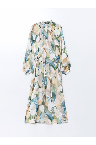 LC Waikiki Floral Crinkle Women's Shirt Dress with Judge Collar