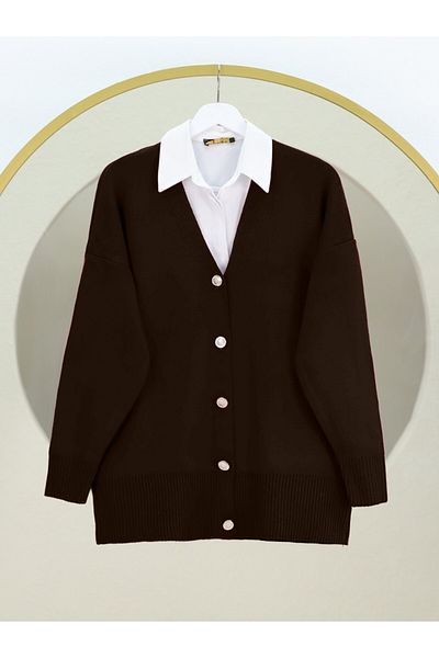 Modamorfo V-Neck Buttoned Knitwear Cardigan -K. Coffee