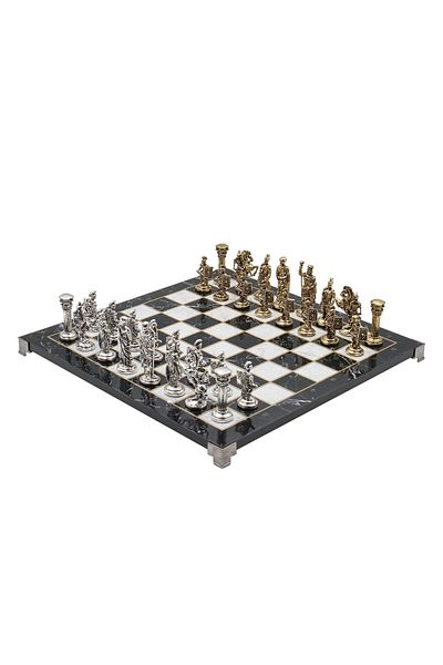 Cooper Chess 37cm Marble Patterned Gold Ancient Roman Soldier Square Shield Figure Chess Set Decorative Gift Set
