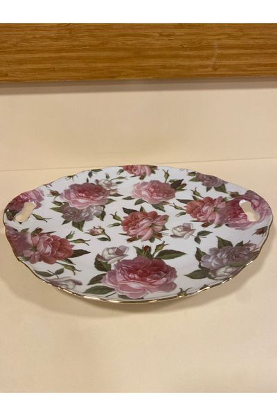PLUS HOME Pink Rose Dezen Porcelain Presentation Plate Plain Service