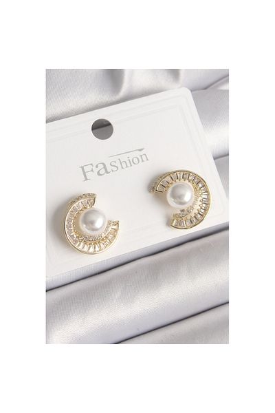 Skygo Brass Gold Color Zircon Stone Snail Model Pearl Detail Women's Earrings - Tj-Bkp9786