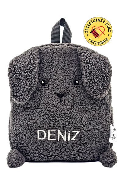 PENGİ [We Write the Name You Want with Embroidery] Rabbit Anthracite (Figure Name) 0-8 Years Old Children's Backpack