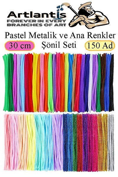 Artlantis Şönil Pastel Metalik ve Ana Renkler 30 cm 150 li 1 Paket Renkli Tüy...