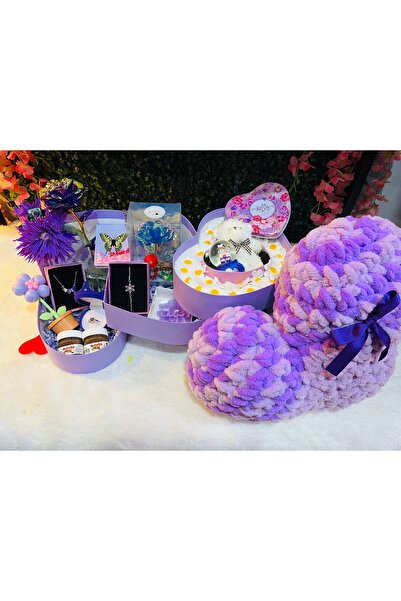 HEDİYEVİM Mor 3 katlı hediye kutusu Lila üç katlı hediye