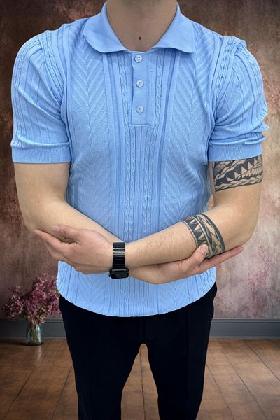 BİRBEYSTORE Ανδρικό πλεκτό T-Shirt Polo Neck Slim Fit