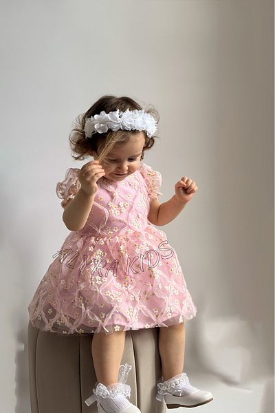 ALYRA Fata Copil Bebeluş Mânecă Scurtă Daisy Floral Tulle Ziua Naşterii Nunta Petrecere Ziua Specială Rochie Eid