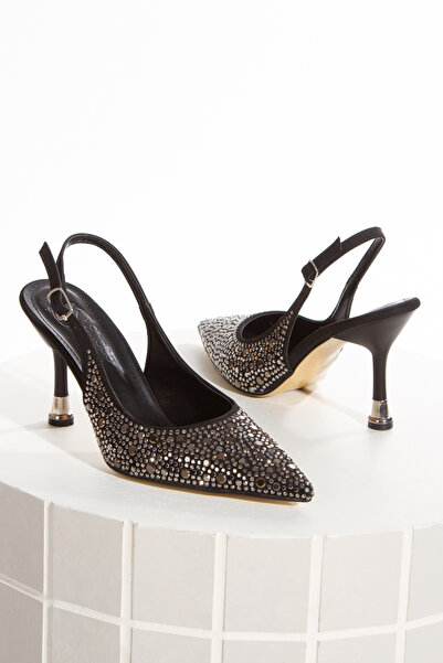 ELEVAM Saten Taşlı Sivri Burun Kadın İnce Topuklu Abiye Ayakkabı