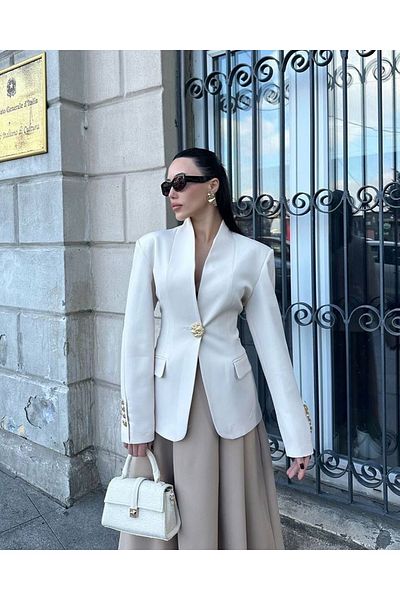 Julidress Premium Blazer Jacket with Shawl Collar Large Metal Gold Button Front Ornamental Pocket