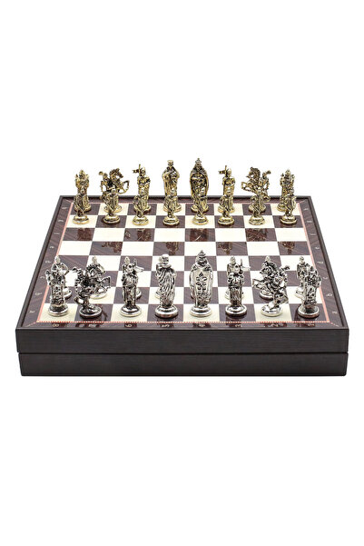 Cooper Chess 36cm Ceviz Desenli Ahşap Kutulu | Altın Metal Ortaçağ İngiliz Sa...