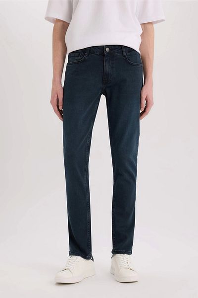 DeFacto R8791 Indigo Pedro Slim Fit Skinny Fit Κανονική μέση στενή παντελόνι Jean