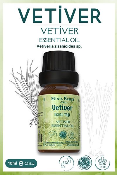 Minia Bahçe Bitki ve Sanat Atölyesi Vetiver Essential Oil 10ml – 100% Pure and Natural