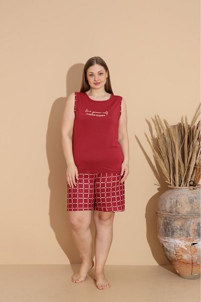 makkash Γυναικείο καλοκαιρινό εσώρουχο σορτς Milan Fabric Large Size Oversize Bamboo Claret Red Σετ πιτζάμες