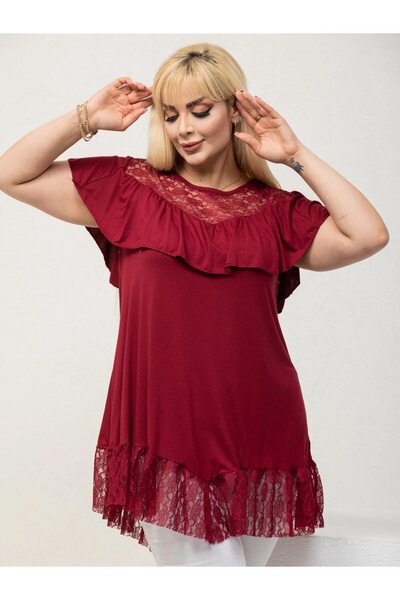 MODA Women's Lace Detail Flexible Viscosin Large Size Tunic