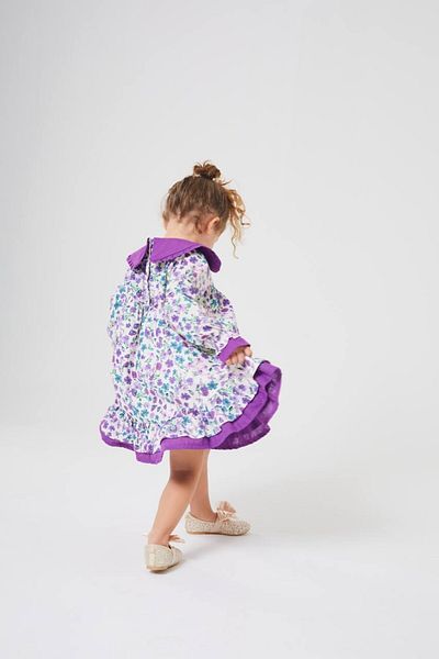 Elidabutik Rochie mov cu guler pentru bebeluș cu imprimeu floral crocant