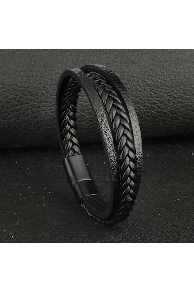 Choice Black Men's Mature Business Give Men The Best Gift for Men Multi -Style PU Leather Two -Layer Magnet