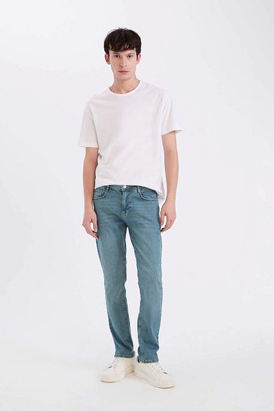 DeFacto E3366 Πράσινο Pedro Slim Fit Skinny Fit Κανονική μέση στενή παντελόνι Jean