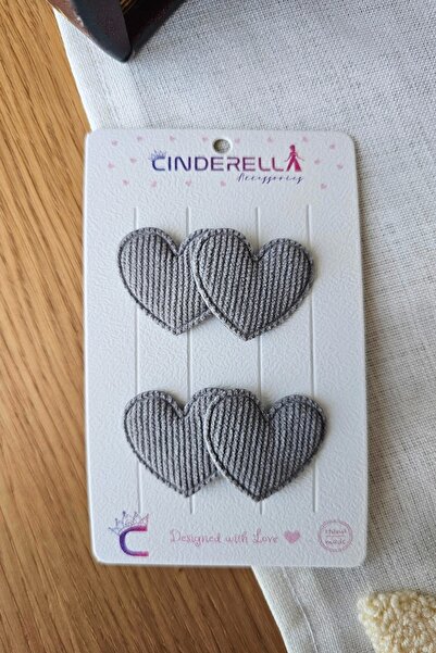 Cinderella مشبك شعر للأطفال باللون الرمادي على شكل قلب مزدوج مكون من قطعتين -...