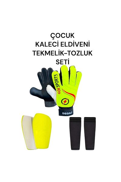 Gök Sports Children's Goalkeeper Gloves Set with Wrist Bandage Shin Guard and Calf Protector with Socks
