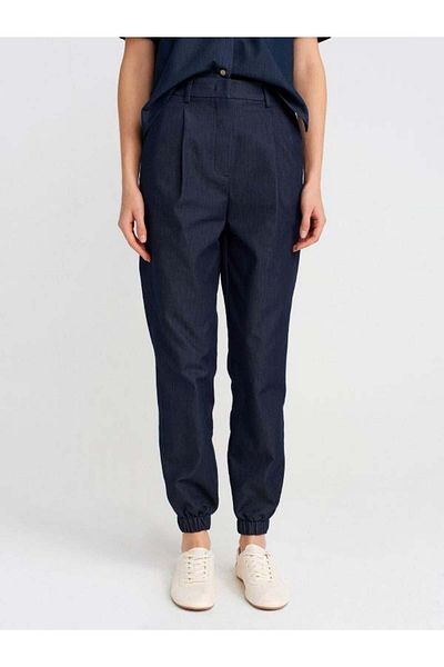 Dilvin 71630 High Waist Elastic Leg Trousers Navy Blue