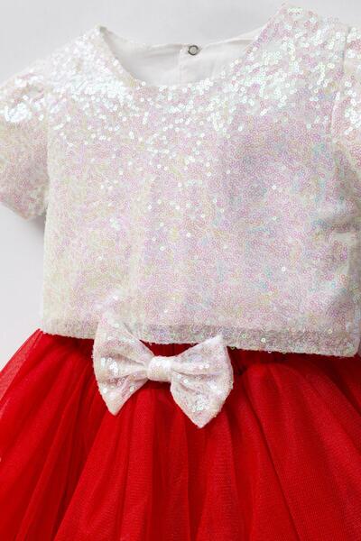 Magu Girl's Red Tulle Sequined Suit - Special Occasion Combination with Shiny White Blouse