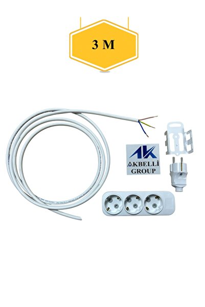 AKBELLİ GROUP %100 Bakır 3'lü Seyyar 3X2,5MM TTR Ara Kablolu Topraklı Fiş ve ...