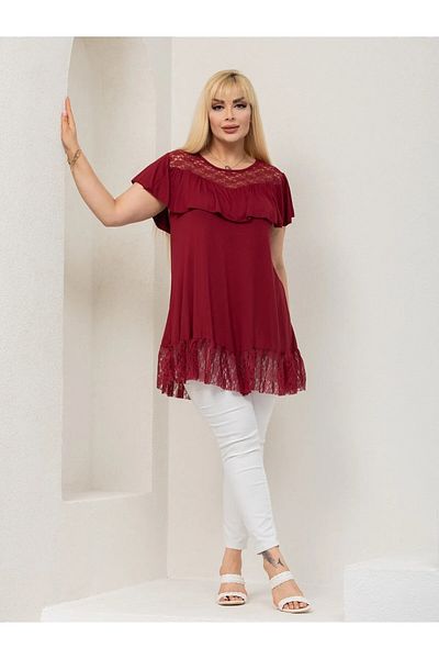 MODA Women's Lace Detail Flexible Viscosin Large Size Tunic