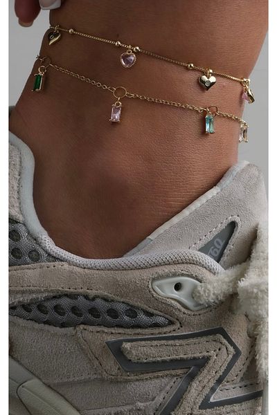 SU PERİSİ TAKI BİJUTERİ Vip Series Gold Colored Baguette Zircon Stone Anklet